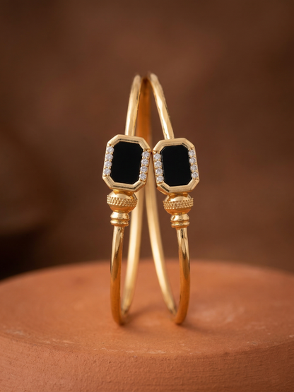 Elegant Black Onyx & Gold Statement Bangles