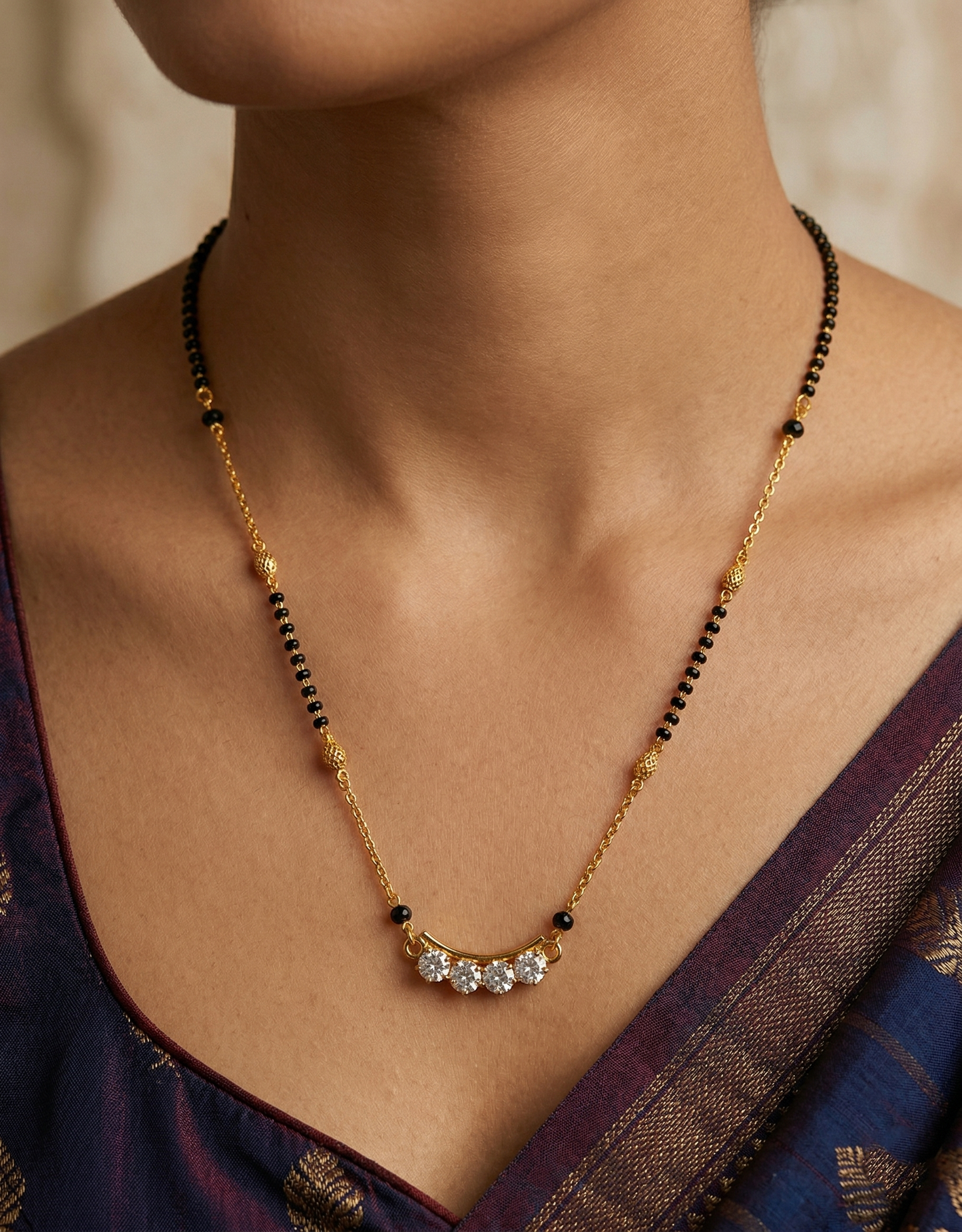 Curved Diamond Mangalsutra