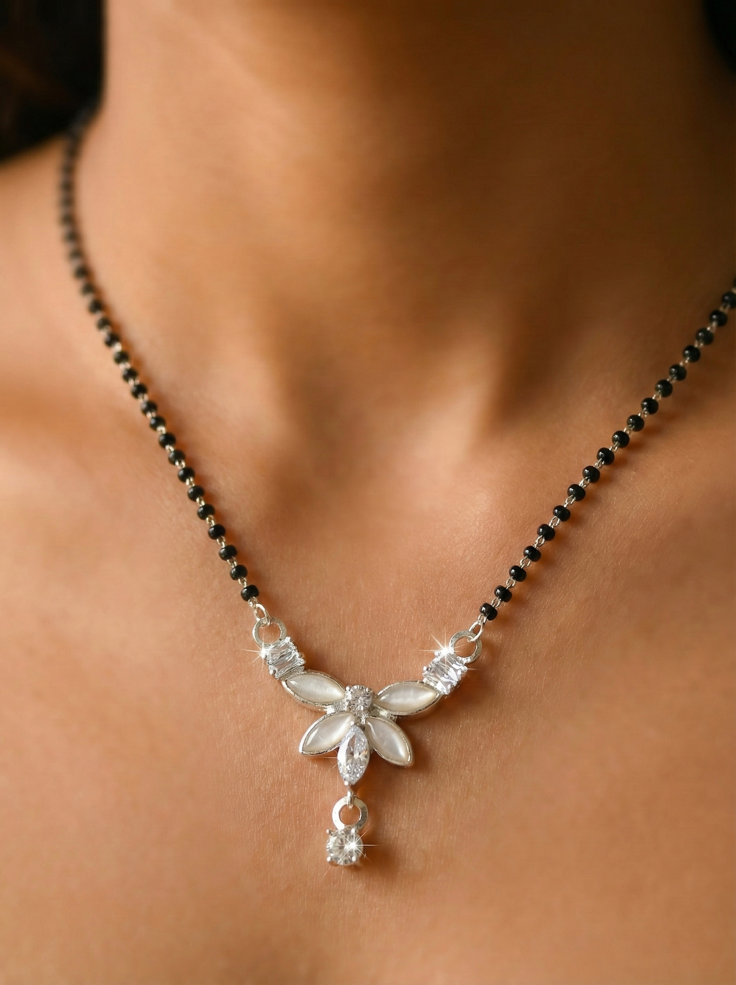 Silver/Rhodium Plated Floral Mangalsutra