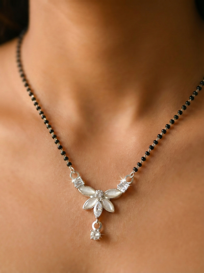 Silver/Rhodium Plated Floral Mangalsutra
