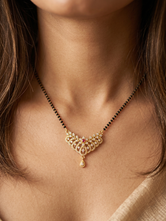 Elegant Floral Gold Pendant Mangalsutra