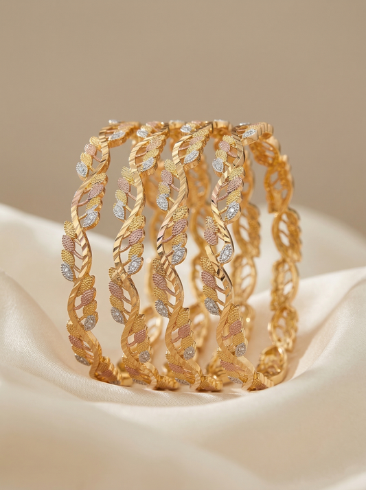Wavy Leaf Pattern Multi-Tone Bangles