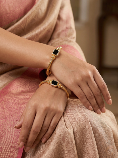 Elegant Black Onyx & Gold Statement Bangles