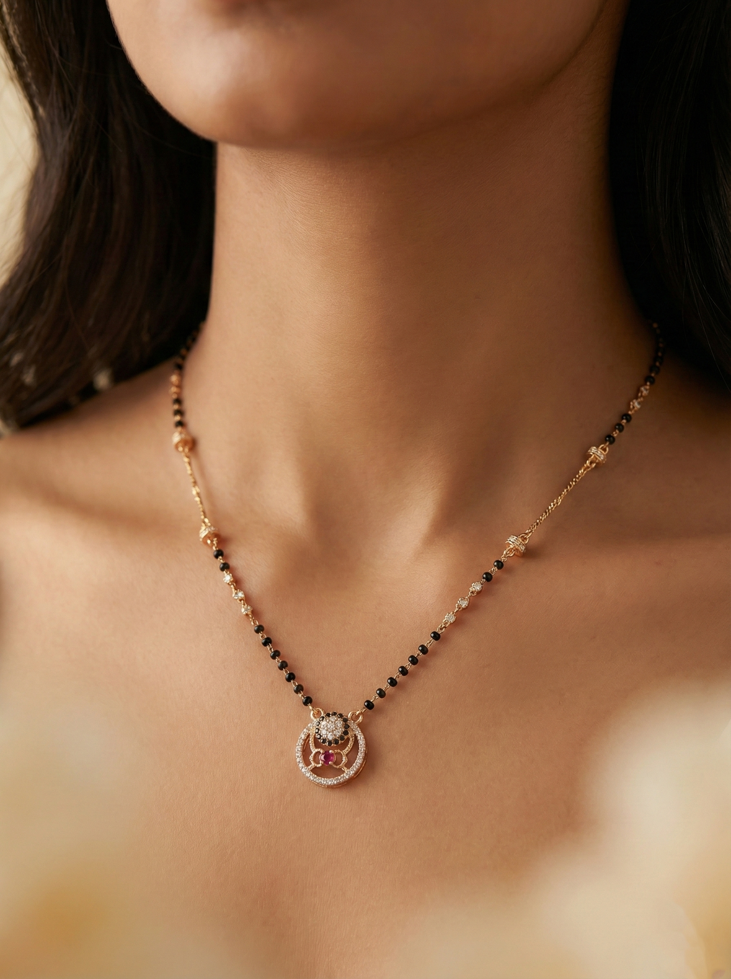 Round AD & Ruby Stone Mangalsutra