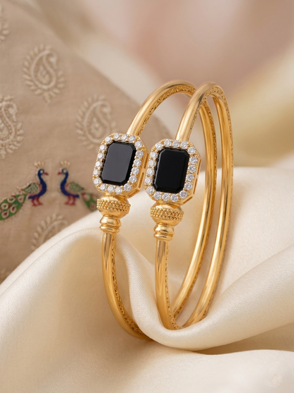 Elegant Black Onyx & Gold Statement Bangles