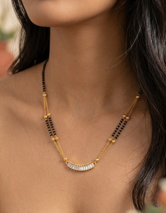 Double Chain Mangalsutra with CZ Curved Pendant