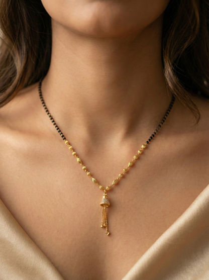 Black Bead Mangalsutra with Hanging Jhumki Pendant