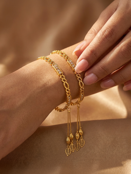 Artisanal Cascading Leaf & Diamond Tassel Bangles