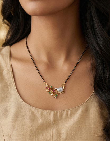 AD & Gemstone Peacock Mangalsutra