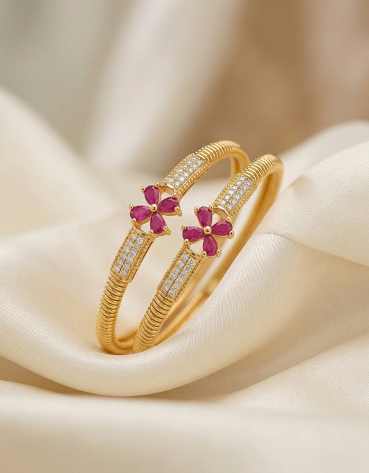 Textured Kada with Pink Floral Centerpiece